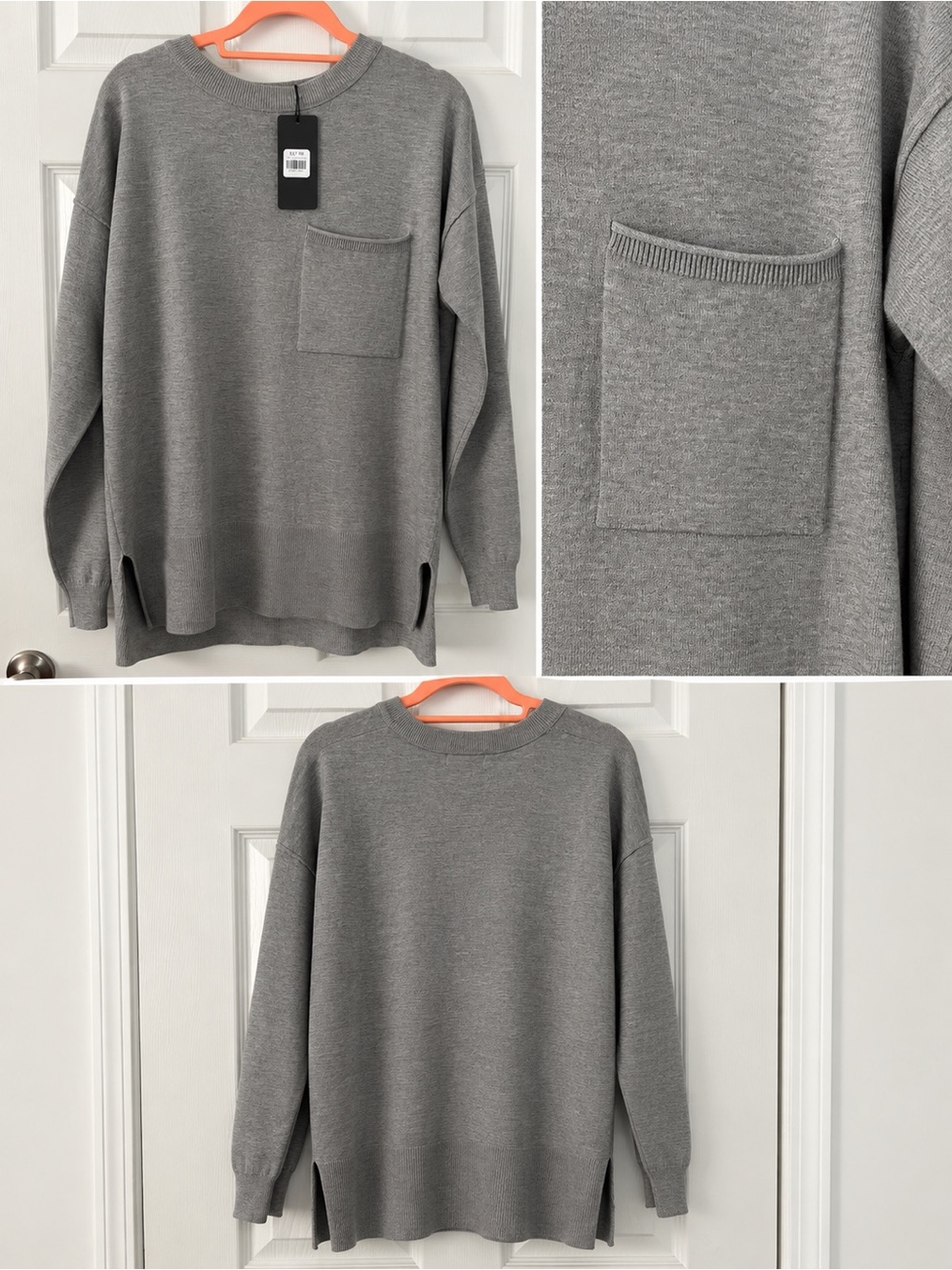 Womans Crewneck Pocket Sweater - Light Gray